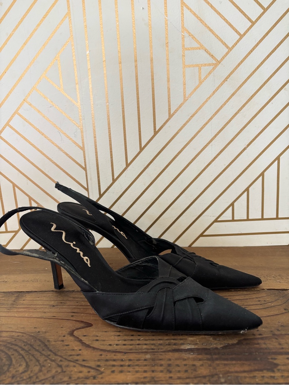 Nina Black Pointed Knot Slingback Heels